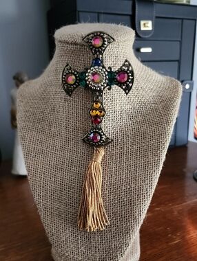Kirks Folly Multi-Color Cross Pin with Gold Tassel